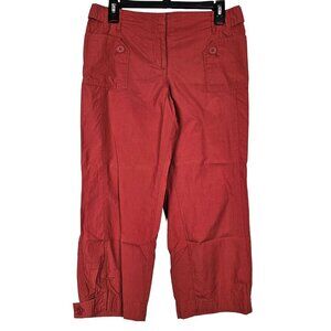 LOFT Petites 100% Cotton Wide Leg Crop Cargo Style Pant Brick/Rust Red 6P
